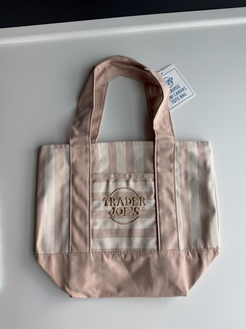 Trader Joe's Tan & Cream Striped Canvas Mini Tote